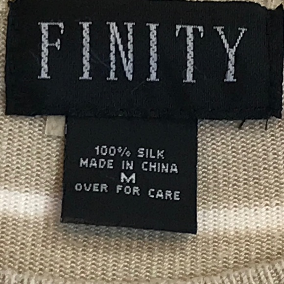 Finity Women’s Tan & White Striped Short Sleeve Silk Top - Picture 6 of 7